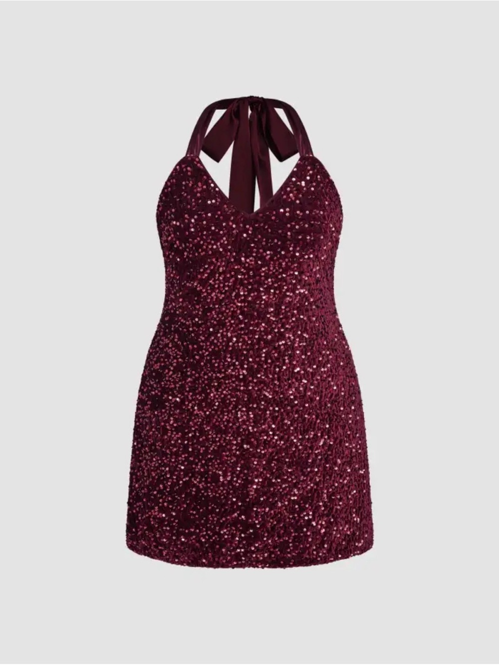 Cider Burgundy Sequin Halter Mini Dress - Picture 4 of 8